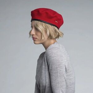 New with tags!! Red Wool Beret with Black Trim